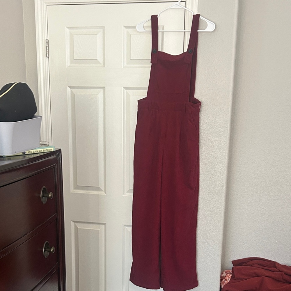 Cider Wine-Red Bib Overalls with Wide Leg